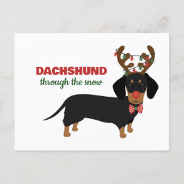 Dachshund door sneeuw Schattige Doxie rendier hond Feestdagenkaart