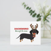 Dachshund door sneeuw Schattige Doxie rendier hond Feestdagenkaart (Staand voorkant)