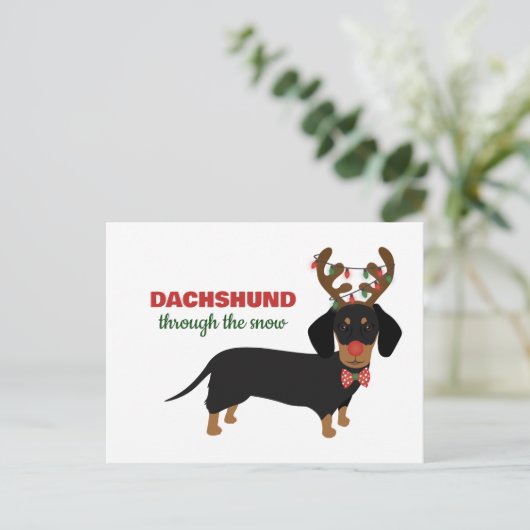 Dachshund door sneeuw Schattige Doxie rendier hond Feestdagenkaart (Staand voorkant)