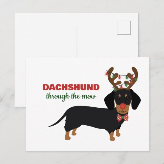 Dachshund door sneeuw Schattige Doxie rendier hond Feestdagenkaart (Voorkant / Achterkant)