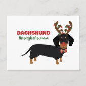 Dachshund door sneeuw Schattige Doxie rendier hond Feestdagenkaart (Voorkant)