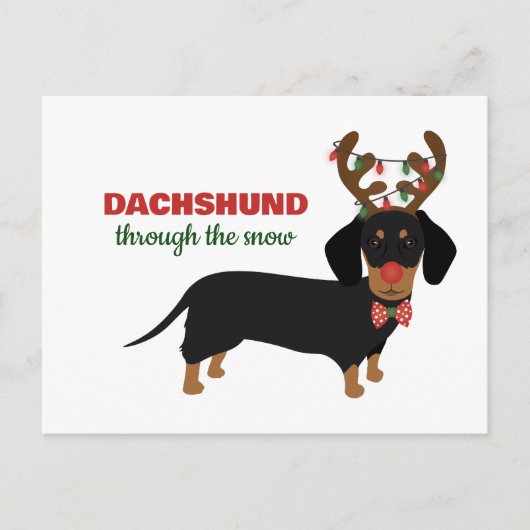 Dachshund door sneeuw Schattige Doxie rendier hond Feestdagenkaart (Voorkant)