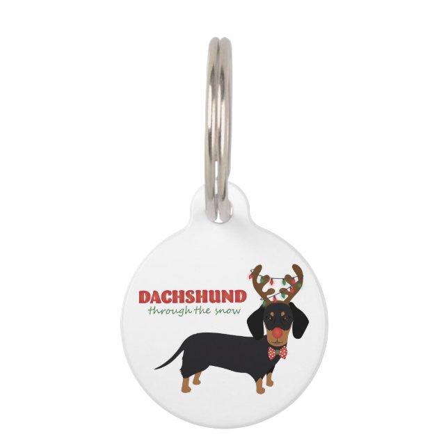 Dachshund door sneeuw Schattige Doxie rendier hond Huisdierpenning (Voorkant)