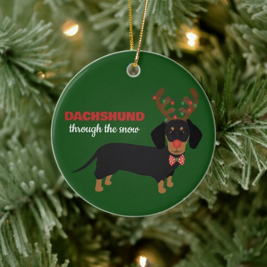 Dachshund door sneeuw Schattige Doxie rendier hond Keramisch Ornament (Boom)