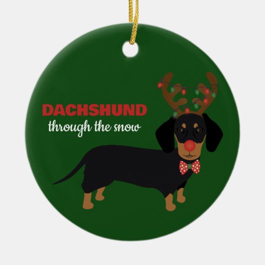Dachshund door sneeuw Schattige Doxie rendier hond Keramisch Ornament (Voorkant)