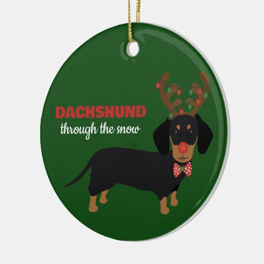 Dachshund door sneeuw Schattige Doxie rendier hond Keramisch Ornament (Links)