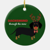 Dachshund door sneeuw Schattige Doxie rendier hond Keramisch Ornament (Achterkant)