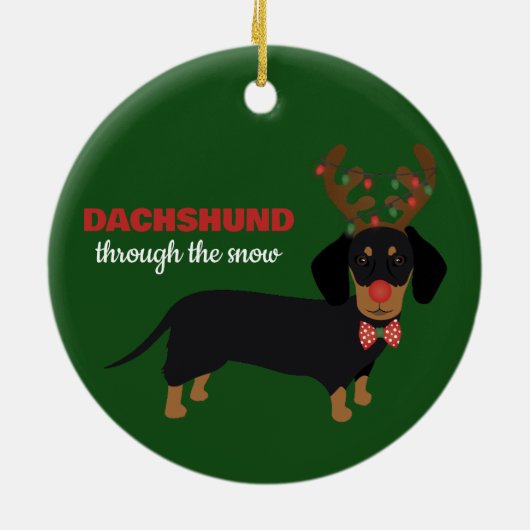 Dachshund door sneeuw Schattige Doxie rendier hond Keramisch Ornament (Achterkant)