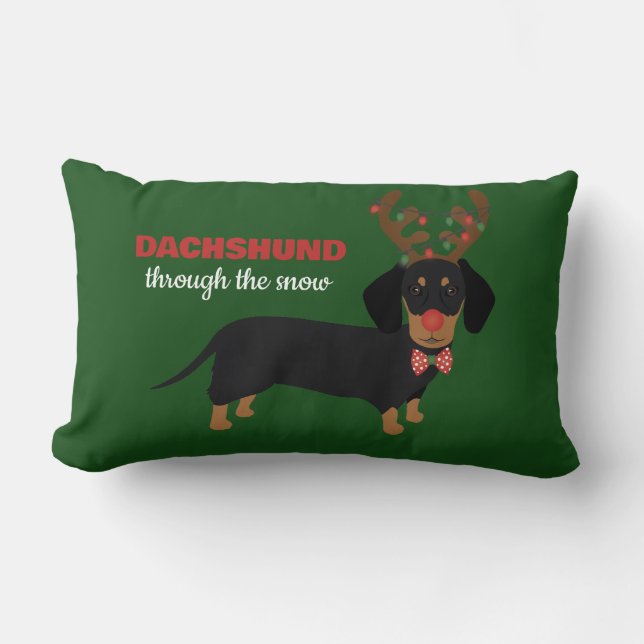 Dachshund door sneeuw Schattige Doxie rendier hond Kussen (Voorkant)