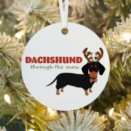 Dachshund door sneeuw Schattige Doxie rendier hond Metalen Ornament