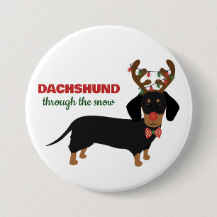 Dachshund door sneeuw Schattige Doxie rendier hond Ronde Button 7,6 Cm