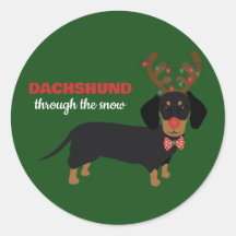 Dachshund door sneeuw Schattige Doxie rendier hond