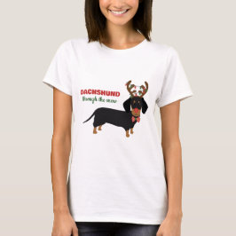 Dachshund door sneeuw Schattige Doxie rendier hond T-shirt