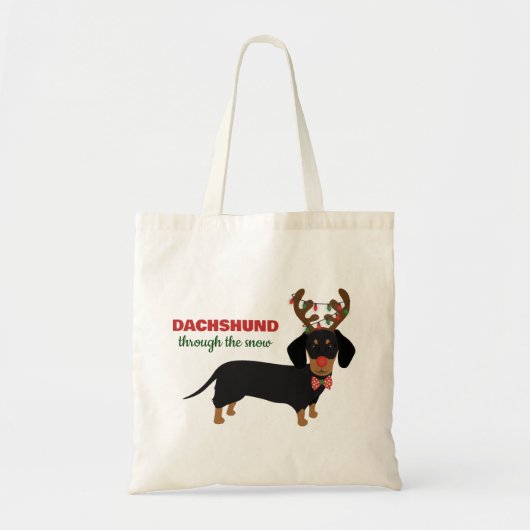 Dachshund door sneeuw Schattige Doxie rendier hond Tote Bag (Voorkant)