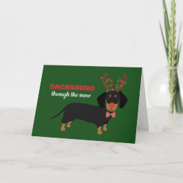 Dachshund door sneeuw Schattige Doxie Rendierhond Feestdagen Kaart