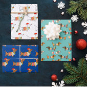 dachshund door snow - kerstcadeau inpakpapier vel