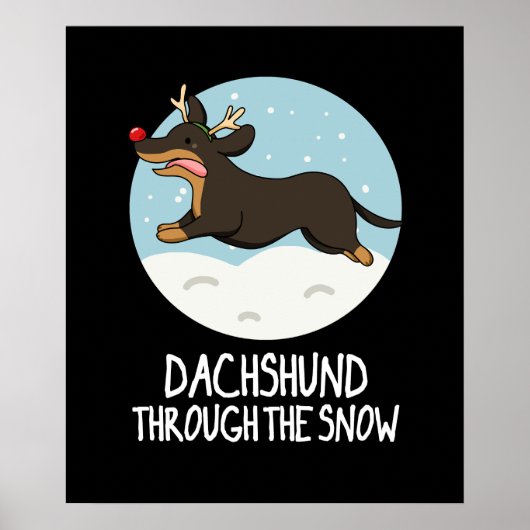 Dachshund doorheen de sneeuwkerst, donkere bg poster (Voorkant)