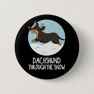 Dachshund doorheen de sneeuwkerst, donkere bg ronde button 5,7 cm