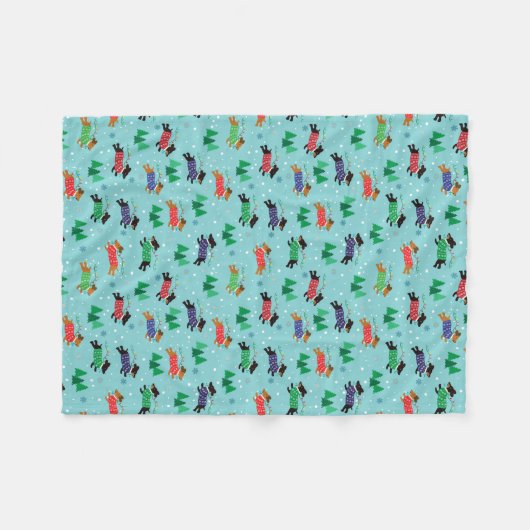 Dachshund Doxie Dog Kerstfeestdag Fleece Deken (Voorkant (Horizontaal))