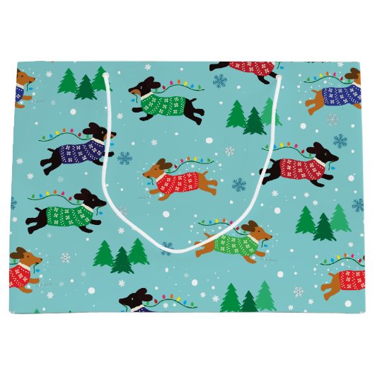 Dachshund Doxie Dog Kerstfeestdag Groot Cadeauzakje (Voorkant)