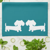 Dachshund Doxie Kitchen Dish Towel Blauwgroen Theedoek (Gevouwen)