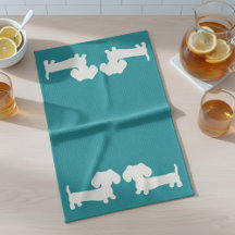Dachshund Doxie Kitchen Dish Towel Blauwgroen