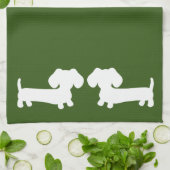 Dachshund Doxie Kitchen Hand Towel Earthy Green Theedoek (Gevouwen)