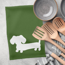 Dachshund Doxie Kitchen Hand Towel Earthy Green Theedoek