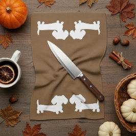 Dachshund Doxie Kitchen Red Brown Towels Theedoek