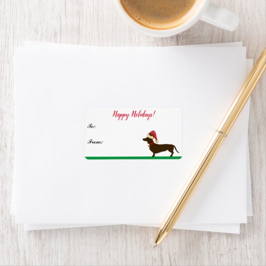 Dachshund Doxie Label met kerstcadeaus (Insitu)