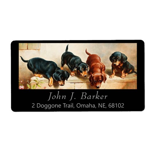  Dachshund Doxie Puppies Kunstlabel Etiket (Voorkant)