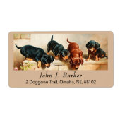  Dachshund Doxie Puppies Kunstlabel Etiket (Voorkant)