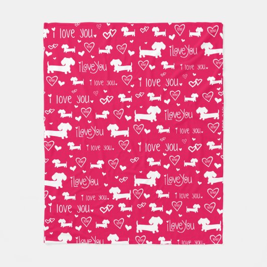 Dachshund Doxie Valentijnsdag Hearts Blanket Fleece Deken (Voorkant)