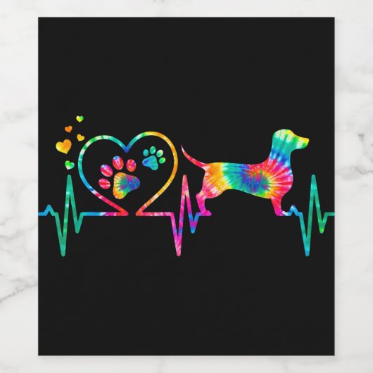 Dachshund Doxie Weenie mam Papa Heartbeat Gift Wijn Etiket (Enkel label)