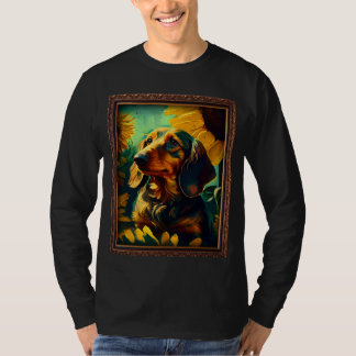 Dachshund Doxie Weenie Painting Sunflower Flower M T-shirt
