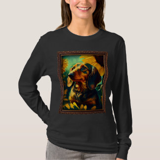 Dachshund Doxie Weenie Painting Sunflower Flower M T-shirt