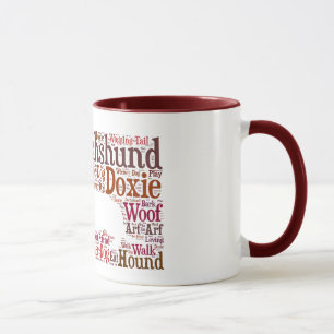 Dachshund Doxie Word Cloud Coffee Mok in Red Brown