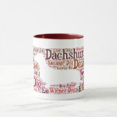 Dachshund Doxie Word Cloud Coffee Mok in Red Brown (Midden)
