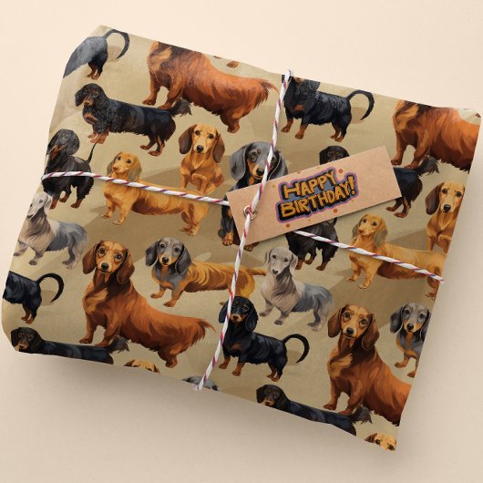 Dachshund Dreams...Levendig naadloos patroon Cadeaupapier
