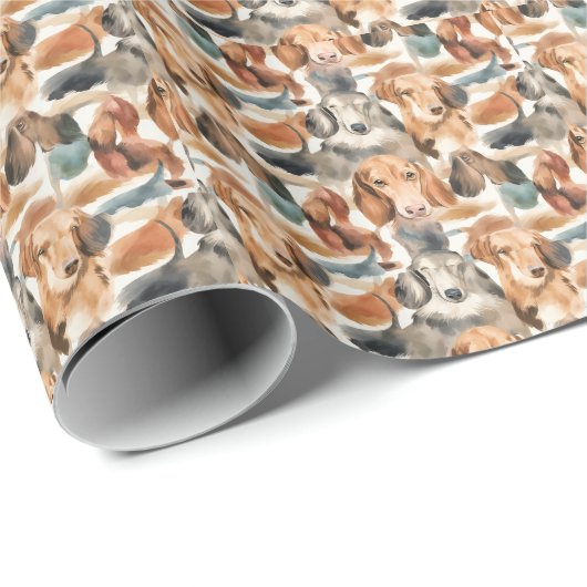 Dachshund Dreams waterverf naadloos patroon Cadeaupapier (Rol Hoek)