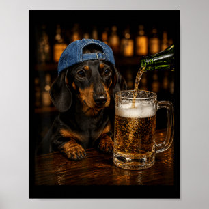 Dachshund Drinkt Bier Grappige Hond Meme Vintage Poster