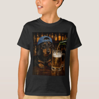 Dachshund Drinkt Bier Grappige Hond Meme Vintage T-shirt