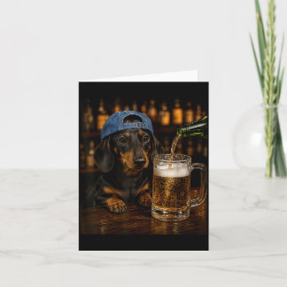 Dachshund Drinkt Bier Grappige Honden Meme Vintage Kaart