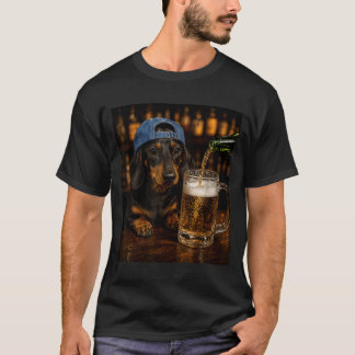 Dachshund Drinkt Bier Grappige Honden Meme Vintage T-shirt