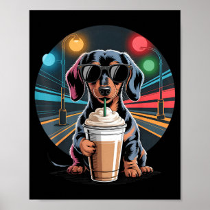 Dachshund drinkt ijskoffie dier hond meme poster
