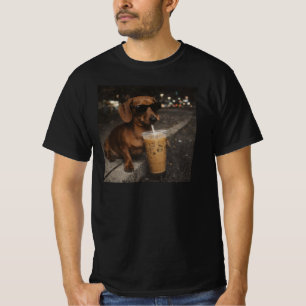 Dachshund drinkt ijskoffie Funny Dog Meme T-shirt
