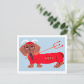 Dachshund Duivel Briefkaart (Staand voorkant)
