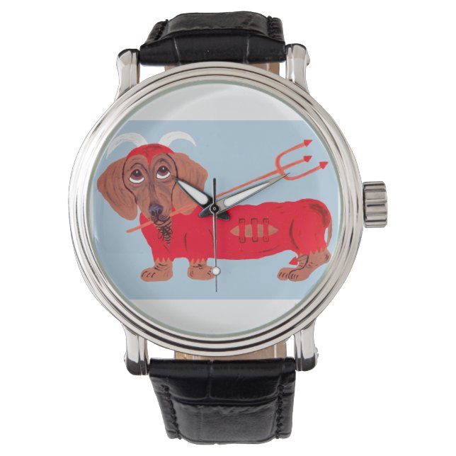 Dachshund Duivel Horloge (Voorkant)