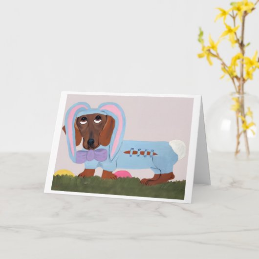 Dachshund Easter Bunny Card Kaart (Gele Bloem)