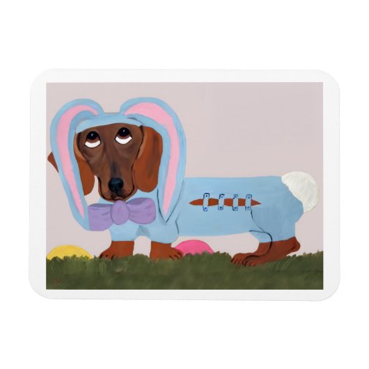 Dachshund Easter Bunny Card Magneet (Horizontaal)